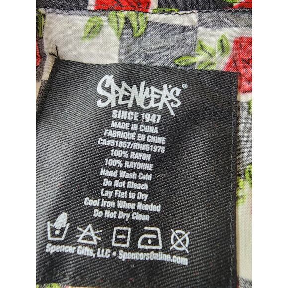 SPENCERS Checkered Red Rose Button Down Front Tie Crop Shirt SZ L - Picture 6 of 9